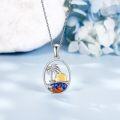 wholesale 925 Sterling Silver Palm Tree & Sunset Ocean Waves Blue Agate Pendant Necklace for Women Girls-0-2