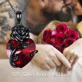 wholesale 925 Sterling Silver Black Rose Red Crystal Heart Pendant Necklace-0-2