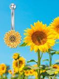 wholesale  925 Sterling Silver 14G Sunflower Belly Button Ring - 8mm Flower, Hypoallergenic, Lead & Nickel Free, Elegant Gift for Women-0-5