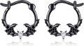 wholesale 925 Sterling Silver Bat Hoop Earrings with Black and White CZ Stones 23mm Diameter  for Women Girls Mother's Day Present Birthday Anniversary Christmas Gifts Idea-0-0