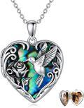 wholesale TOUPOP Mothers Day Gifts For Mom Sterling Silver Heart Locket Necklace Hummingbird Locket Pendant That Holds Pictures Photo Abalone Shell Hummingbird Jewelry For Women Friends Family -0-0