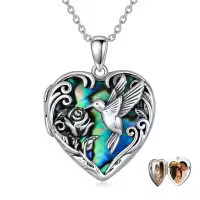 TOUPOP Sterling Silver Abalone Shell Hummingbird Photo Locket Necklace-undefined