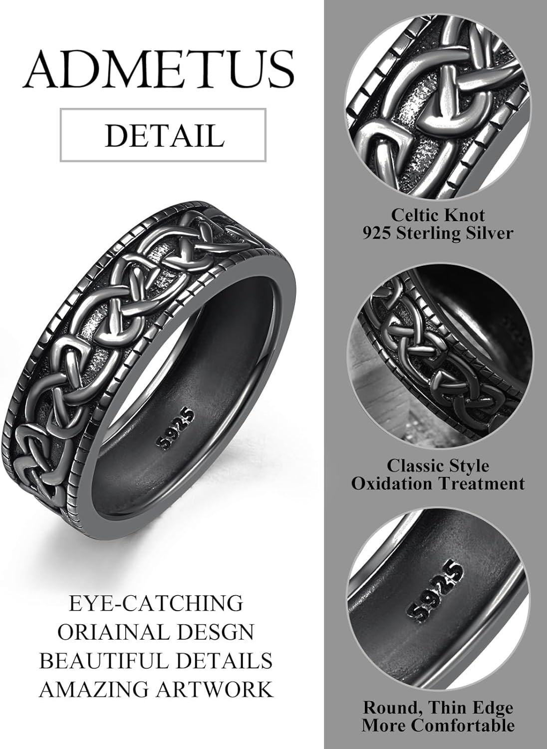 Sterling Silver Celtic Knot Wedding Band Rings for Men Celtic Jewelry Gifts-0-2
