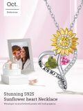 wholesale S925 Sterling Silver Sunflower Pendant Necklace with 1Ct Peridot & Tourmaline, Birthstone Gift for Women-0-4