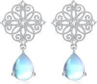wholesale 925 Sterling Silver Teardrop Moonstone Leverback Dangle Earrings for Women-19-Filigree Moonstone Earrings