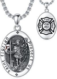 wholesale 925 Sterling Silver  Firefighter Saint Florian Medal Pendant Necklace  925  for Men & Women-D-St Florian Necklace