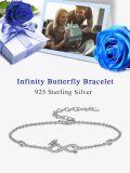 wholesale 925 Sterling Silver Infinity Bracelet w/ Butterfly & Heart Charms - Adjustable Holiday Jewelry for Women-0-5