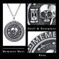 wholesale 925 Sterling Silver Round Skull & Hourglass Pendant Necklaces - Gothic Memento Mori s for Men and Women-0-5