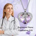 wholesale Sterling Silver Austrian Crystal RN NP LPN Caduceus Pendant Necklace w Angel Heart Charm Nurse Graduation Gift-0-23
