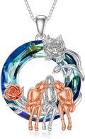wholesale 925 Sterling Silver Sisters Pendant with Blue Crystal and Rose Design - Best Friend s for Sis-0-0