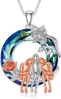 wholesale 925 Sterling Silver Sisters Pendant with Blue Crystal and Rose Design - Best Friend s for Sis-3 Women