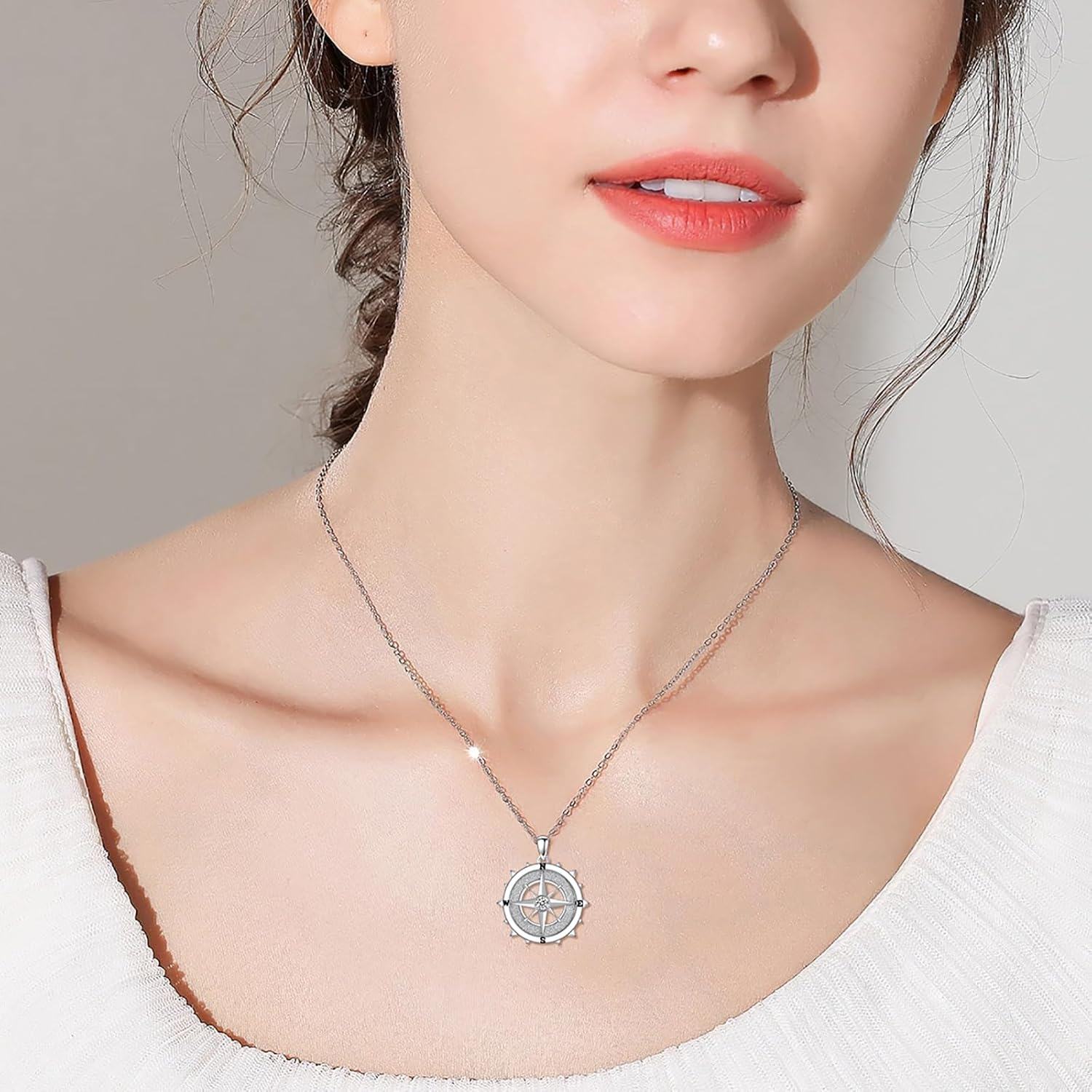 wholesale 925 Sterling Silver Moissanite Compass Pendant Necklace for Women and Men-0-4