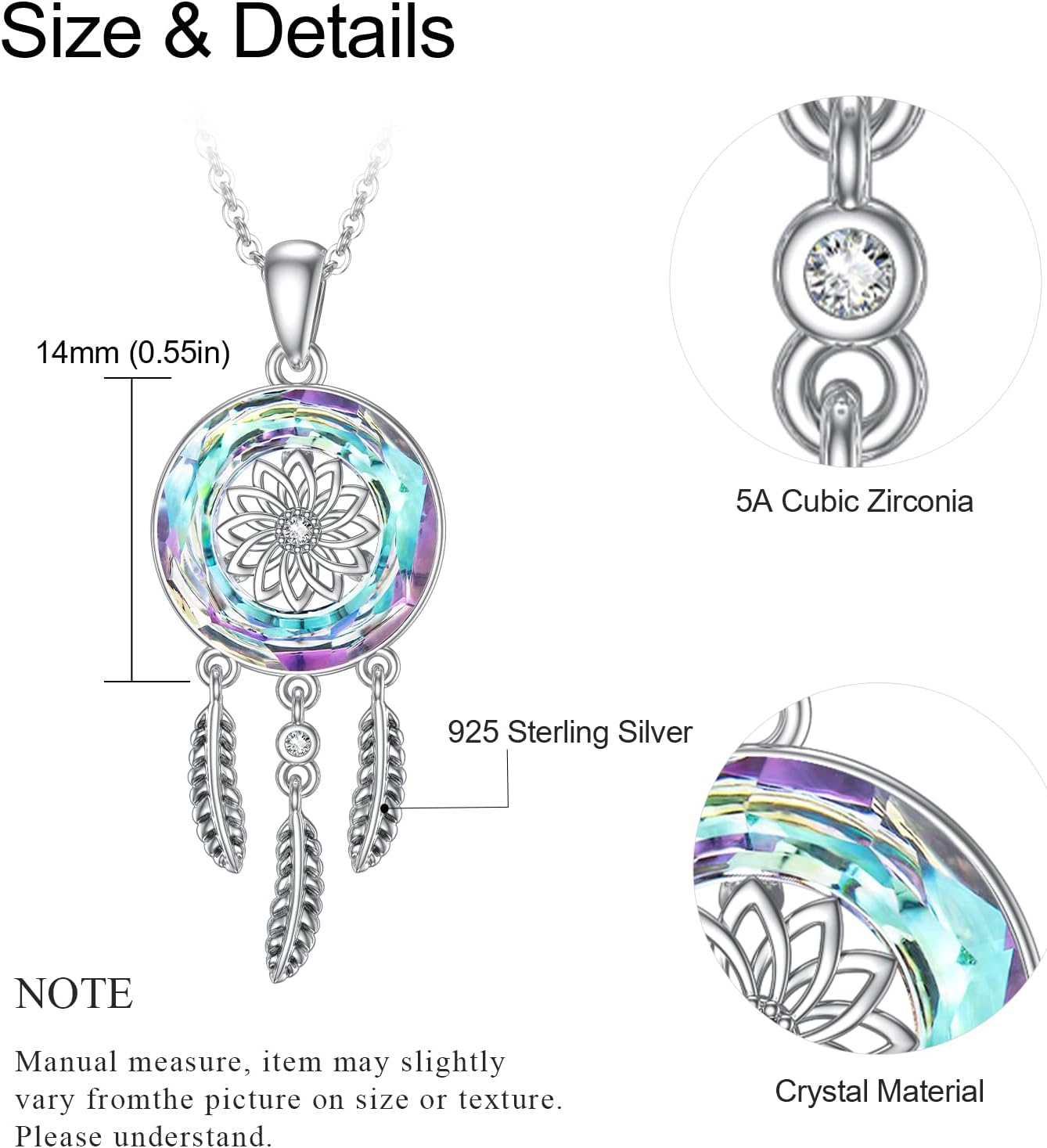 wholesale 925 Sterling Silver Dreamcatcher Feather Pendant Necklaces with Austrian Crystals for Women and Girls-0-2