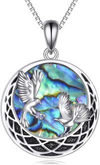 wholesale 925 Sterling Silver Round Abalone Shell Pendant with Flying Birds and Evil Eye Design for Women's Necklaces-Raven Necklace