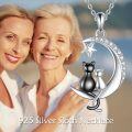 wholesale 925 Sterling Silver Moon & Cats Pendant Necklace with Cubic Zirconia Stones - Gifts for Her-0-1