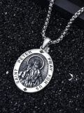 wholesale 925 Sterling Silver Saint Peter Pray For Us Oval Pendant Necklace Oxidized Finish-0-3
