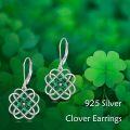 wholesale 925 Sterling Silver Celtic Knot Green Crystal Four-Leaf Clover Leverback Drop Earrings-0-5