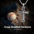 wholesale 925 Sterling Silver Baseball Themed Cross Pendant Necklace for Men & Women-0-4