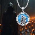 wholesale 925 Sterling Silver Turquoise Stone Santa Muerte Grim Reaper Pendant Necklace  for Men & Women-0-1