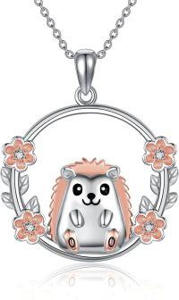 wholesale 925 Sterling Silver Hedgehog Flower Circle Pendant Necklace for Women Girls Gifts-Hedgehog
