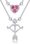 wholesale 925 Sterling Silver Heart & Arrow Pendant Necklace with Pink Stones and CZs for Women's Gifts-0-0