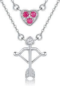 wholesale 925 Sterling Silver Heart & Arrow Pendant Necklace with Pink Stones and CZs for Women's Gifts-Bow and Arrow