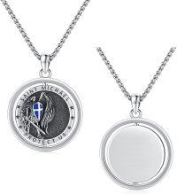 wholesale 925 Sterling Silver Saint Michael Pendant Necklace with Blue Enamel Shield Protection Charm for Men & Women Christian Gifts-G02-Saint Michael-Personalized-G01-Saint Michael-Rotatable