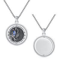 wholesale 925 Sterling Silver Oxidized Saint Michael Archangel Rotating Medal Pendant Necklace-G02-Saint Michael-Personalized-G01-Saint Michael-Rotatable