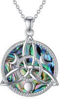 wholesale 925 Sterling Silver Abalone Shell Celtic Knot Pendant with Trinity Symbol and Triple Moon Design for Women's Jewelry Necklaces-0-0