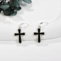 wholesale 925 Sterling Silver Black Enamel Cross Dangle Drop Earrings for Women-0-2