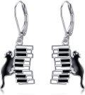 wholesale 925 Sterling Silver Black Cat on Books Dangle Drop Earrings Gift for Women-0-0