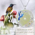 wholesale 925 Sterling Silver Green Jade Pendant with Blue Hummingbird and Gold Flowers Necklaces Gifts for Women & Girls-0-2