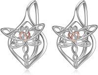 wholesale 925 Sterling Silver Heart-Shaped Celtic Knot Leverback Dangle Drop Earrings with Rose Gold Accents-24-Dragonfly