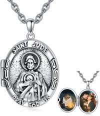 wholesale Sterling Silver Photo Locket Saint Pendant Necklace Religious Jewelry Gift-Customized Text St Jude-Customized Photos St Jude-Customized Photos+Test St Jude-Locket Only St Jude