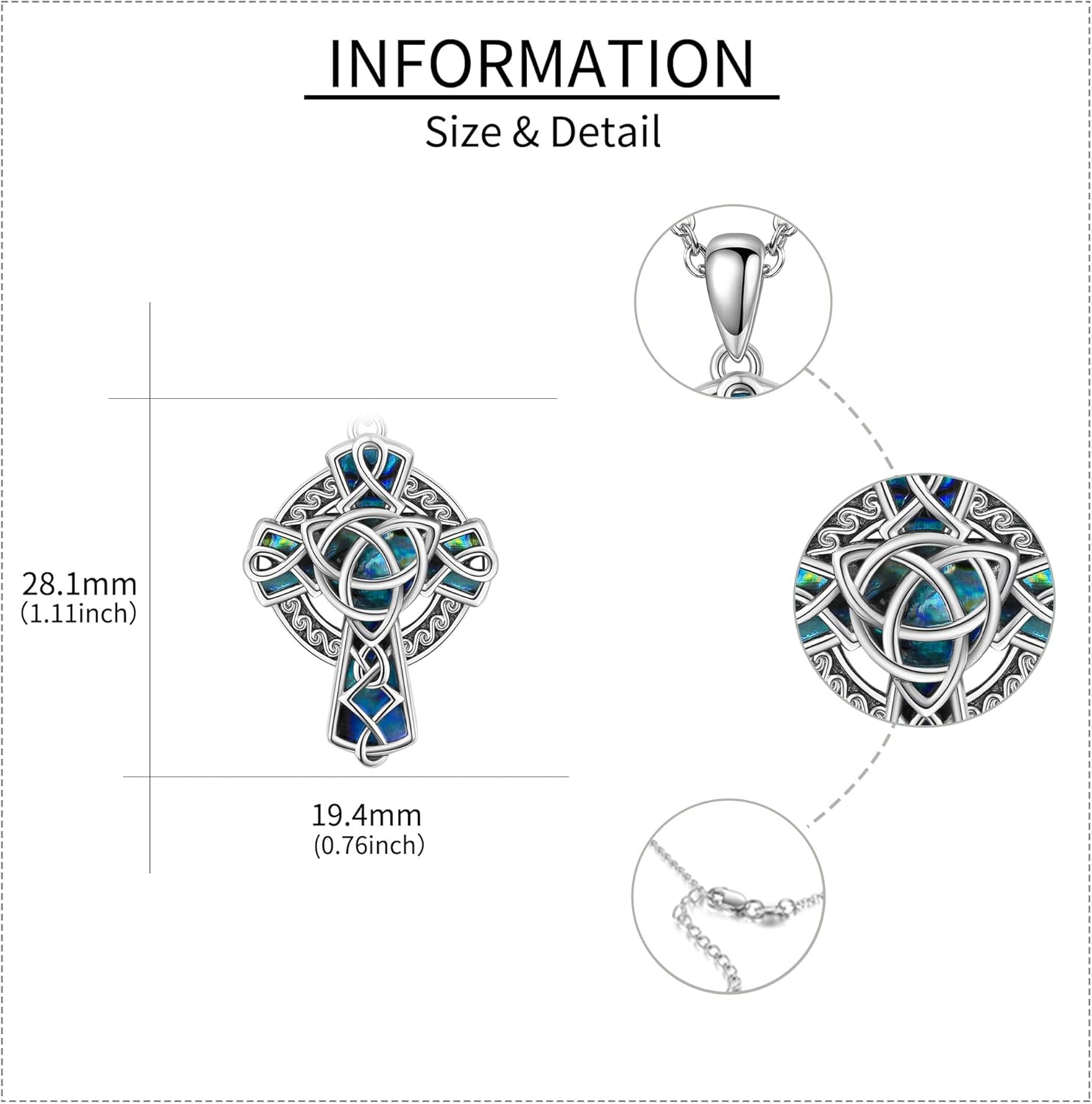 wholesale 925 Sterling Silver Celtic Knot Cross with Blue Abalone Shell Inlay Pendant Necklace for Women Men  48cm Chain Length-0-4