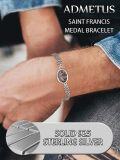 wholesale 925 Sterling Silver Saint Francis of Assisi Medal Charm Bracelet with Extender Chain for Men Women Boys Girls (9-13)-0-3