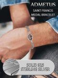 wholesale 925 Sterling Silver Saint Francis of Assisi Medal Charm Bracelet with Extender Chain for Men Women Boys Girls (9-13)-0-3