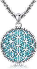 wholesale 925 Sterling Silver Round Flower of Life Blue Stone Pendant Necklaces for Women and Men-0-0