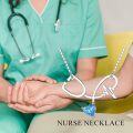 wholesale 925 Sterling Silver Blue Crystal Heartbeat Stethoscope Pendant Necklace for Nurses-0-2