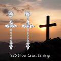wholesale 925 Sterling Silver Star-Shaped Cubic Zirconia Dangle Cross Drop Earrings for Men & Women-0-2
