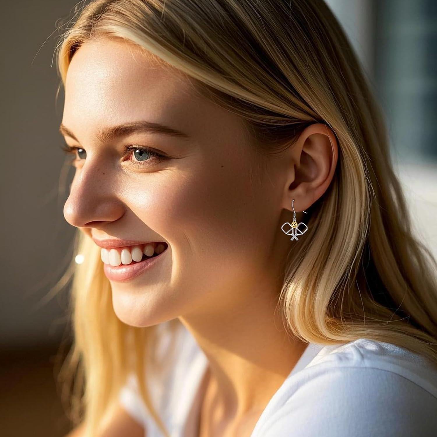 925 Sterling Silver Pickleball Dangle Earrings with Gold Ball Charm - Unique Sports Inspired s for Women-0-1