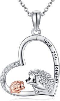 wholesale 925 Sterling Silver Hedgehog Heart Pendant Necklace for Women Gifts-Hedgehog