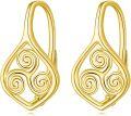 wholesale Gold Plated Spiral Heart Drop Dangle Leverback Studs 925 Sterling Silver Earrings  for Women Girls Friendship Lover Mom Wife Daughter Sister Aunt Granddaughter-0-0
