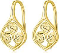wholesale Gold Plated Spiral Heart Drop Dangle Leverback Studs 925 Sterling Silver Earrings  for Women Girls Friendship Lover Mom Wife Daughter Sister Aunt Granddaughter-Gold Plated Celtic Earrings