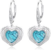 wholesale 925 Sterling Silver 12 Birthstone Trendy Dangle Earrings for Women Teens-Wing-Turquoise