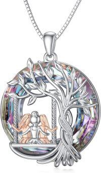 wholesale 925 Sterling Silver & 14K Gold Plated Purple Crystal Tree of Life Sister Necklace-3 Sisters-Purple Crystal