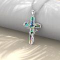 wholesale 925 Sterling Silver Abalone Shell Inlay Hummingbirds & Butterflies Cross Pendant Necklace Christian  for Women Girls-0-3