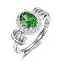 wholesale  S925 Sterling Silver with 1Ct Natural Emerald Lotus Flower Ring Adjustable Size for Women-0-0