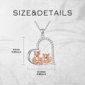 wholesale 925 Sterling Silver Two-Tone Fox Family in Heart Pendant Necklace for Women-0-5