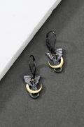 wholesale 925 Sterling Silver Black Gold Dragon Moon Leverback Drop Earrings-0-1